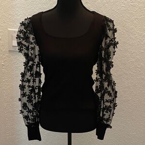 Elegant Black Sheer Sleeve Top